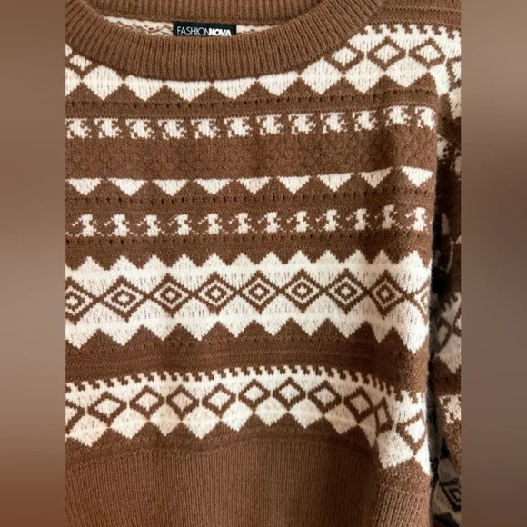 Brown and White Patterned Sweater - Picture 2 of 6